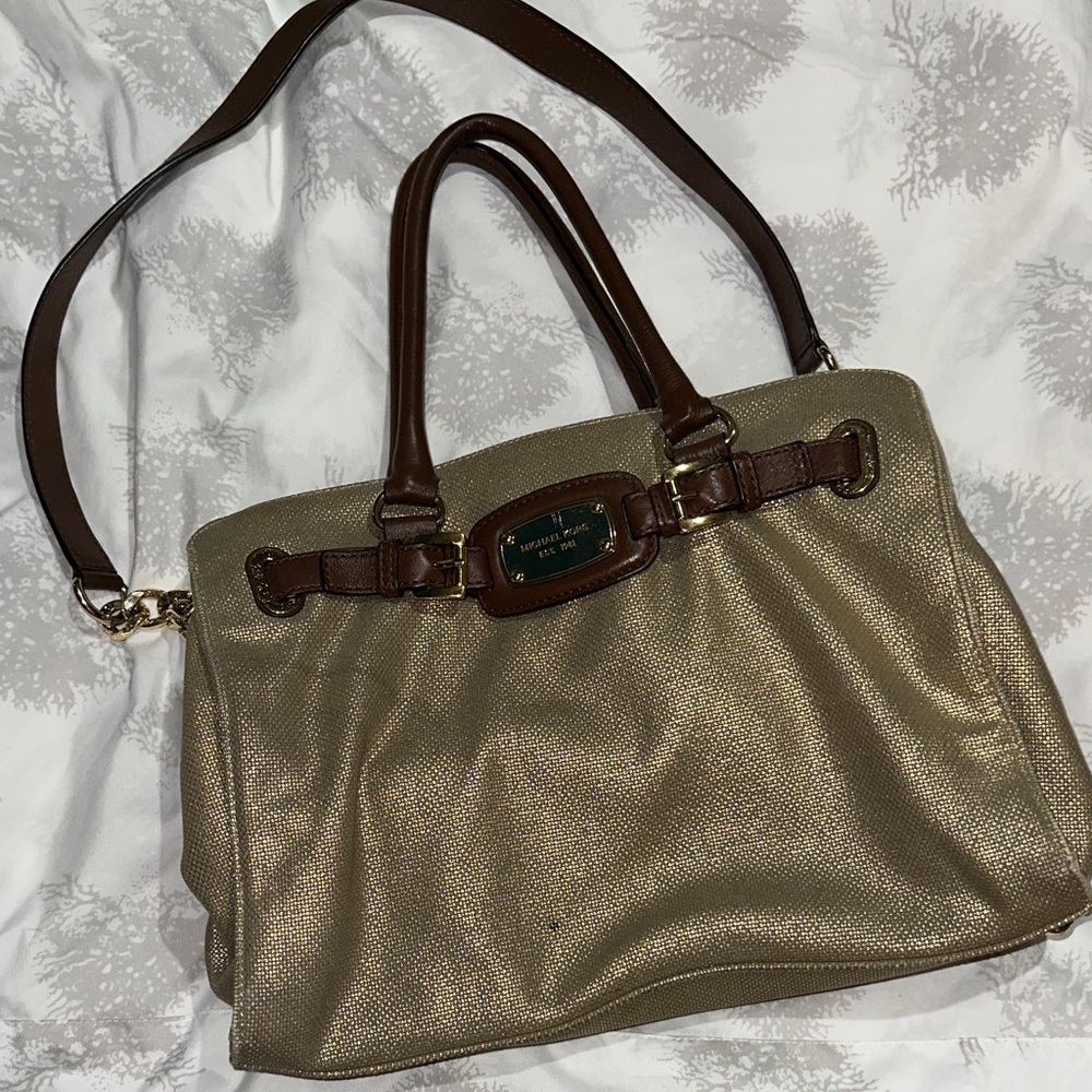 Michael Kors Gold and Brown Shoulder Bag